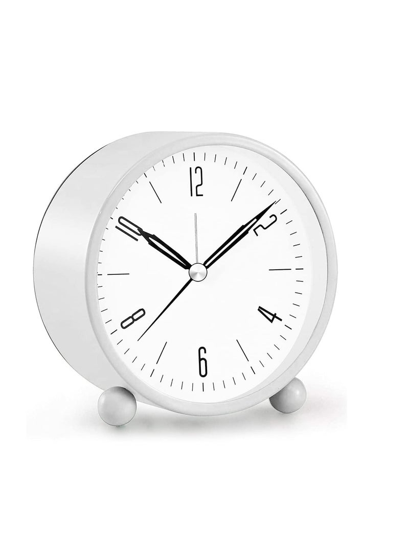 CARTIFY Alarm Clock 4 Inch Alarm Clock Non Ticking with Snooze for Heavy Sleepers Battery Operated and Light Function Super Silent Alarm Clock with Simple Design for DeskBedroom White