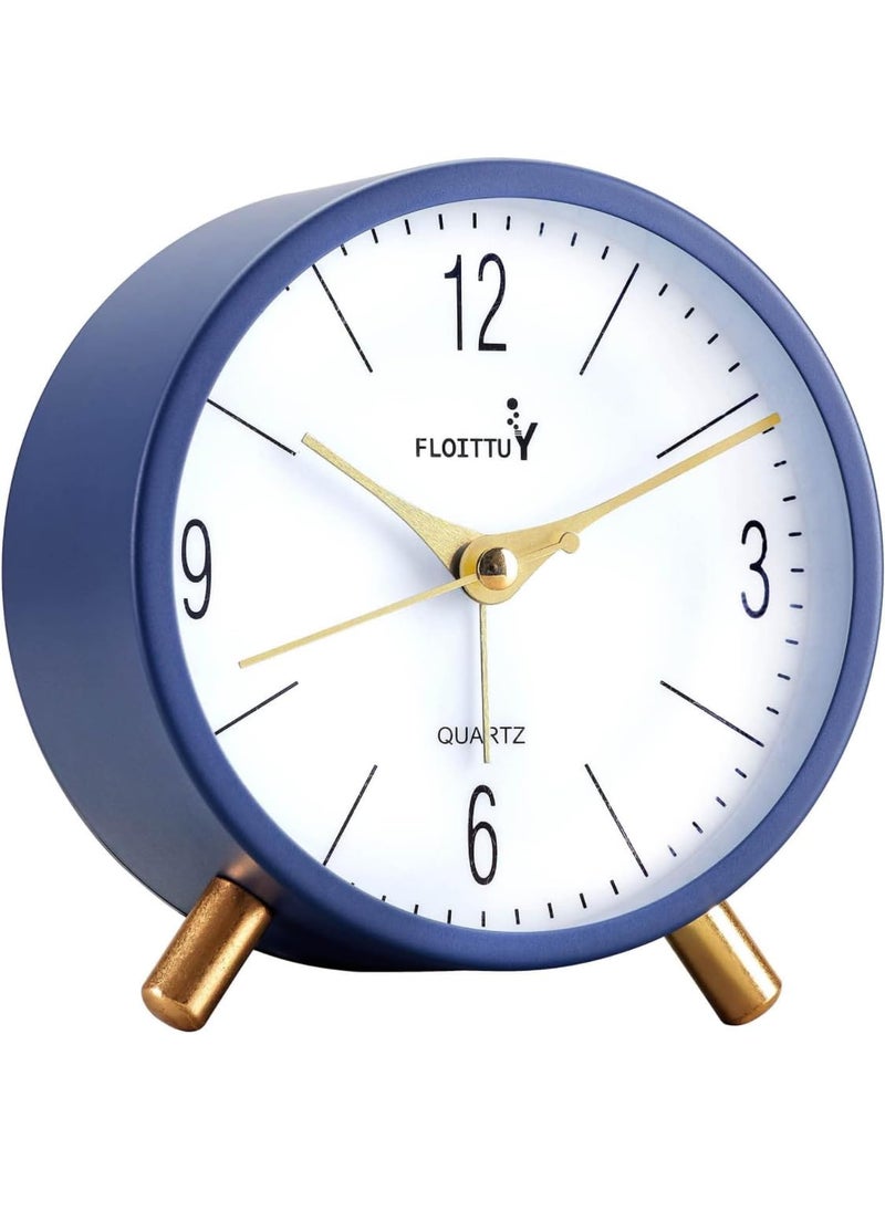 Aoxeria Metal 4 Inches Super Silent Alarm ClockFloittuy Navy Blue Beep Wake Round Alarm Clock with Night LightBattery OperatedEasy Set Entry Lux Stylefor Desk Bedroom and Home Decoration Analog