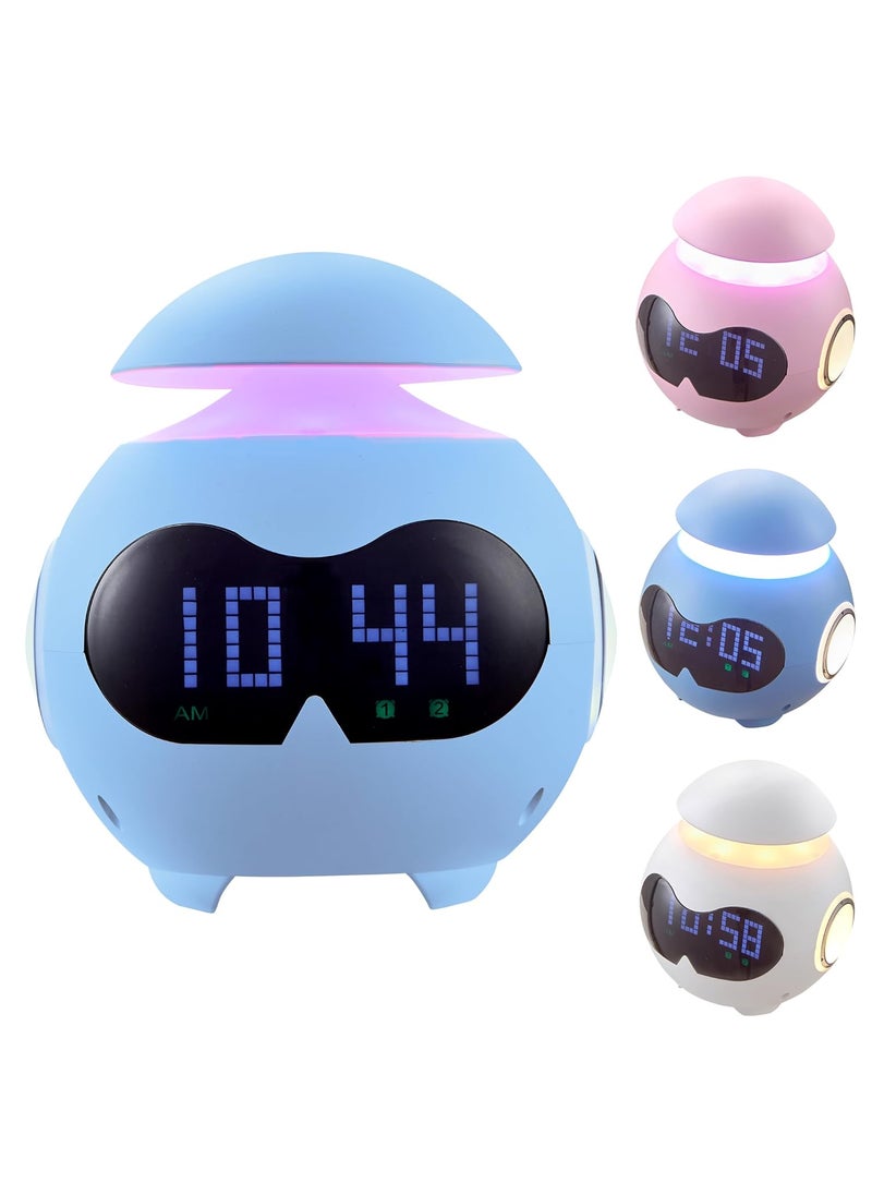 Kids Alarm ClockOK To Wake Emoji Alarm Clock For KidsSleep Training Stay In Bed Clock With Bluetooth SpeakerRGB Colorful Light Multicolor Night LightBrightness adjustableDual Alarm SettingBlue
