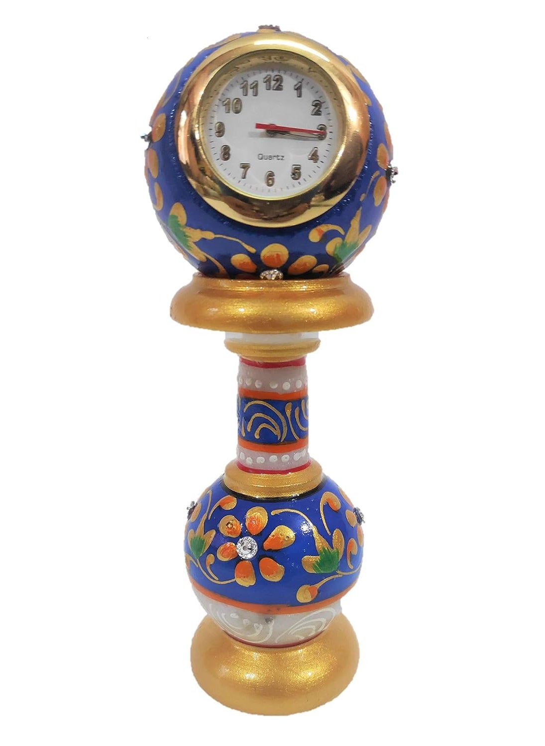Pooja Creation Beautiful Marble Decorative Pillar Clock for Table and Desk