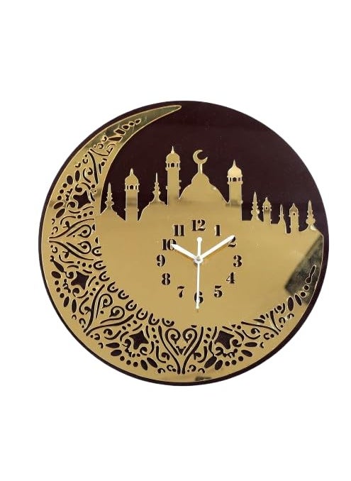 INJOFASH Acrylic Islamic Mosque Wall Clock with Muslim Moon Symbol for Bedroom Kitchen Living Room Dining Room
