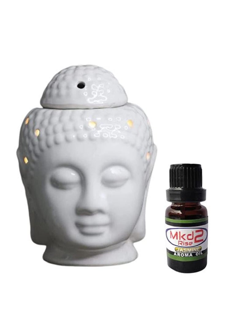 Mkd2 Rise Ceramic Electric Diffuser Oil Burner Buddha Shape with 10 ml Jasmine Aroma Oil for Fragrance White 55 inch