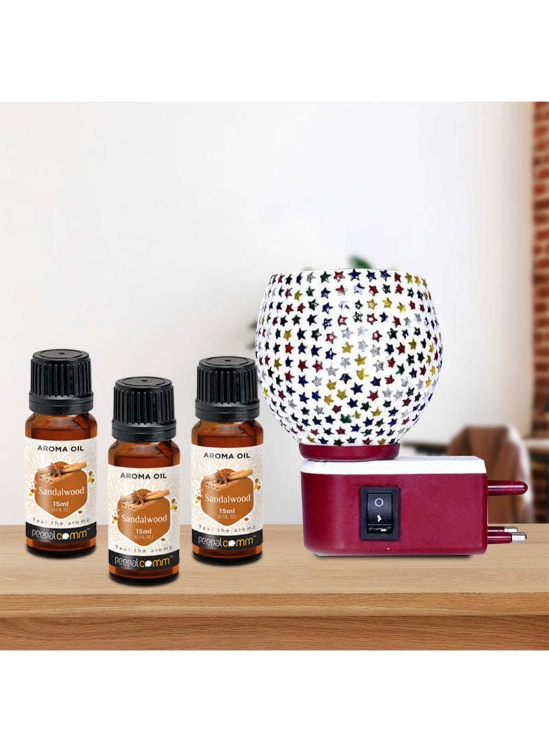 PeepalComm Kapoor Dani Electrical Camphor Diffuser Glass with OnOff Switch to Toggle with 3 Free Scented Aroma Oil Burner and Lamp Combo Design Shipped As Per Availablity