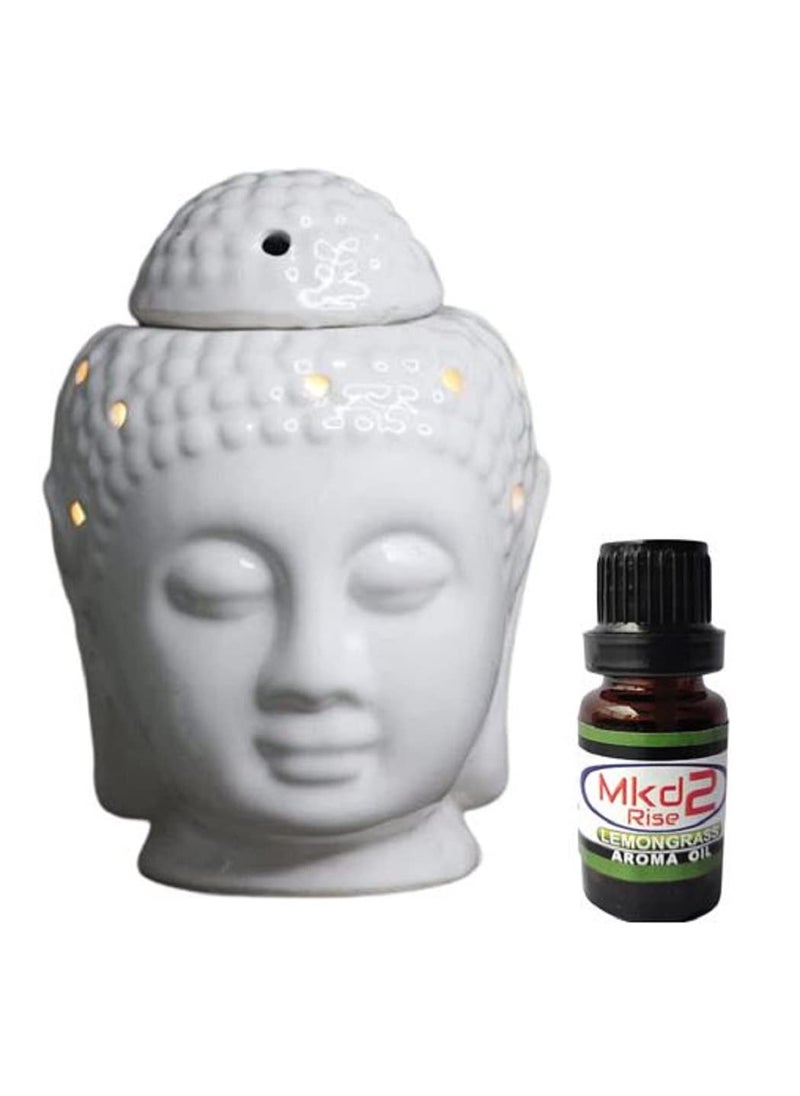 Mkd2 Rise Ceramic Electric Aroma Diffuser Oil Burner Buddha Shape with 10 ml Lemongrass Aroma Oil for Fragrance White 55 inch