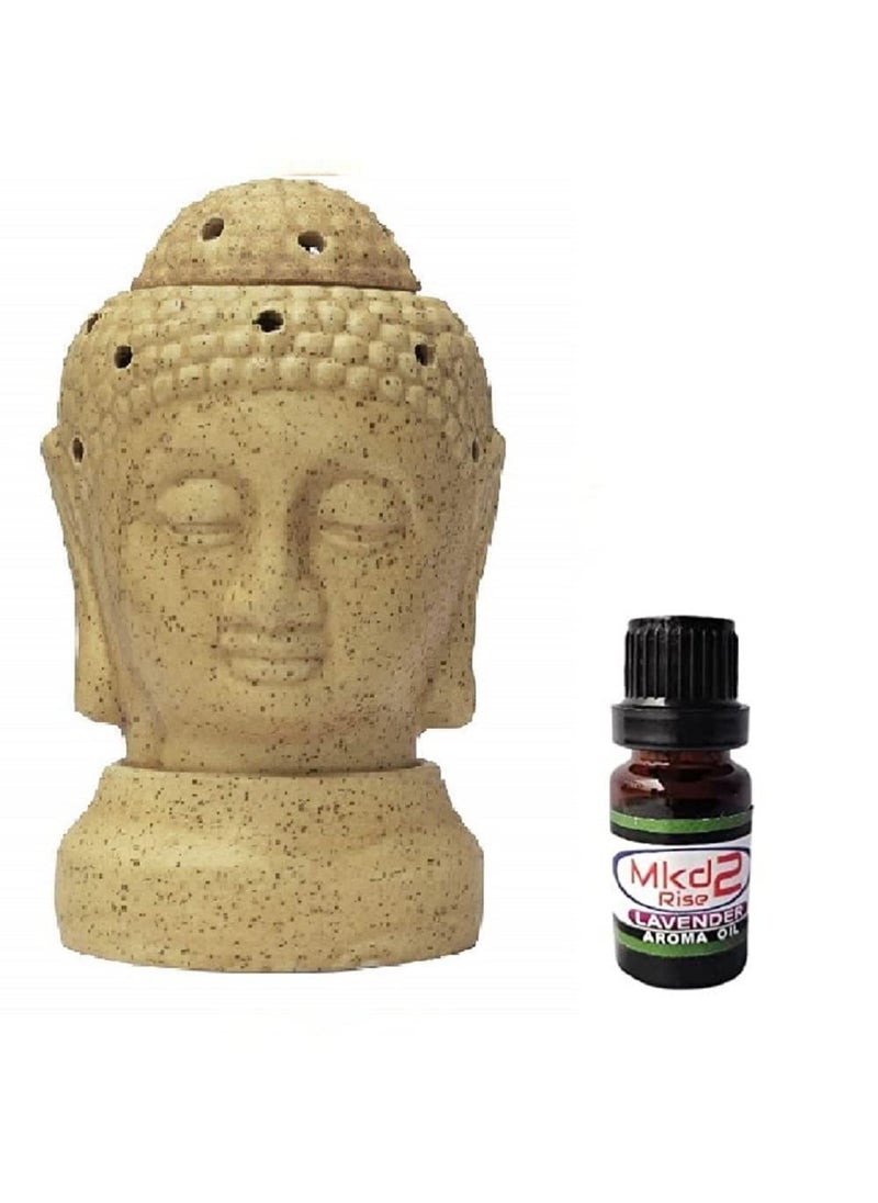 Mkd2 Rise Ceramic Electric Aroma Diffuser Oil Burner for Home Fragrance Buddha Shape with 10 ml Lavender Oil Mustard 6 inch
