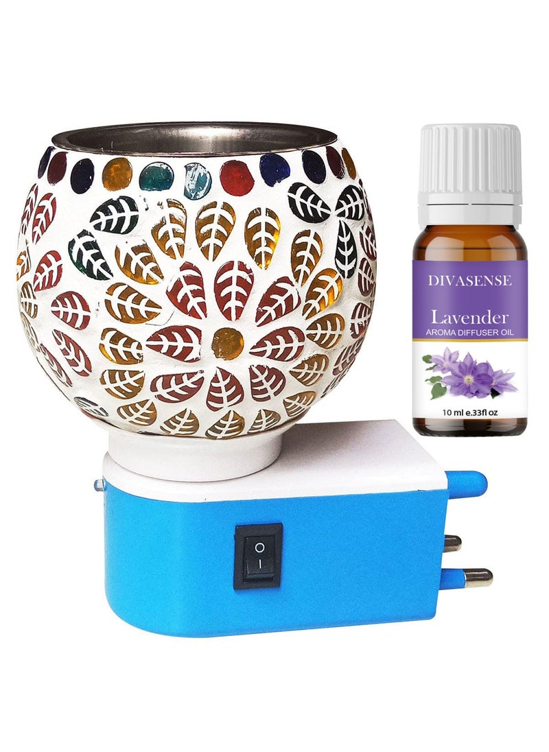 DIVASENSE Electrical Kapurdani Camphor Dhoop Dani Lavender Kapoor Dani Essential Oil Diffuser Night Lamp 10ml Aroma Oil
