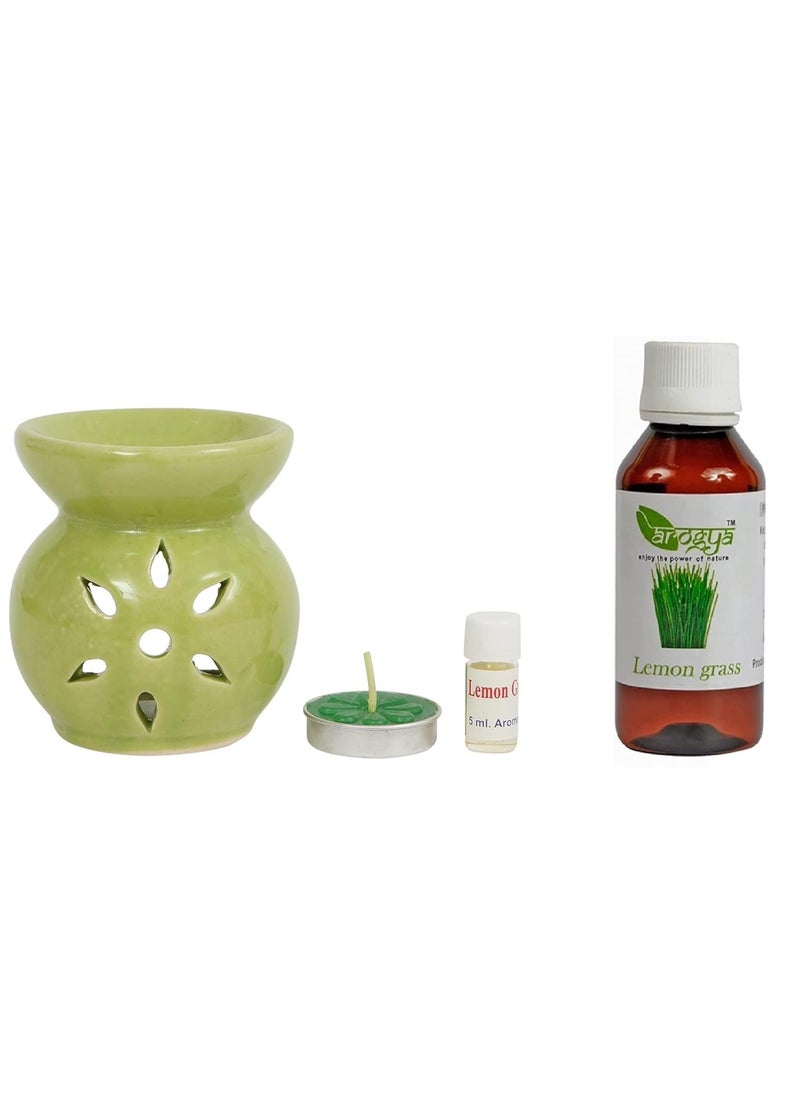 PROSPERRO LUMO by Parkash Candles Ceramic Candle Operated Aroma Oil BurnerDiffuser with 100 ml Lemon Grass Aroma Essential Oil