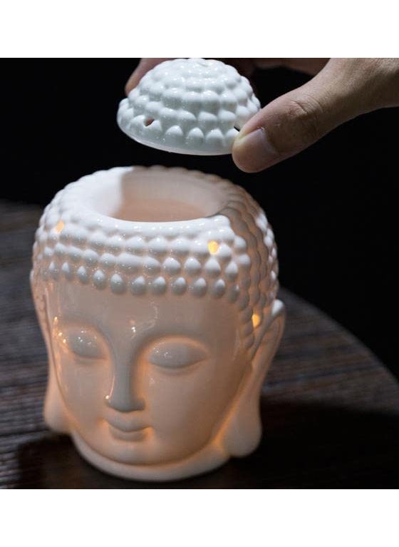 Beautiful Home Decor Air Freshner Ceremic Buddha Head Design Diffuser with 2 Tlight 1 Rose Aroma Scented Oil Free for Home FragranceSpaRestaurantOfficeGym Etc