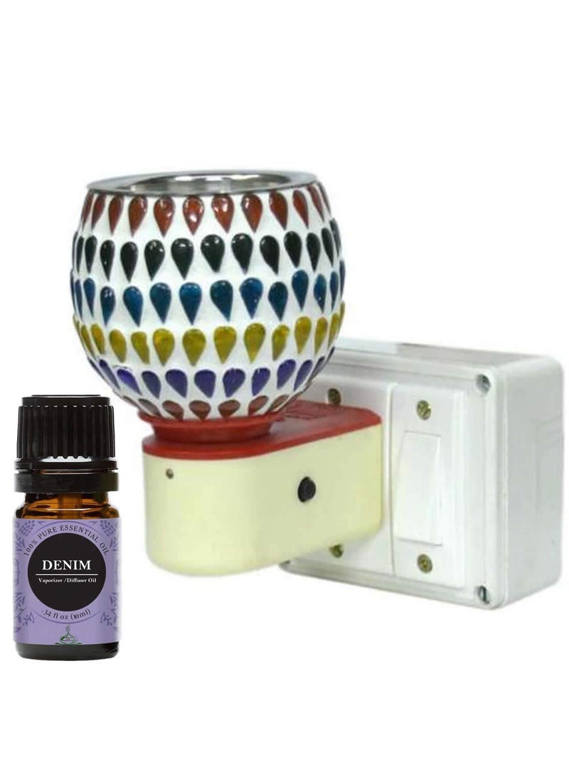 FStyler Electric Glossy 2IN1 Ceramic Aroma Oil DiffuserKapoor Danifor Home Office Temple with Denim Aroma Oil 10ml Borosilicate Glass Ceramic Incense Holder Set Multicolor