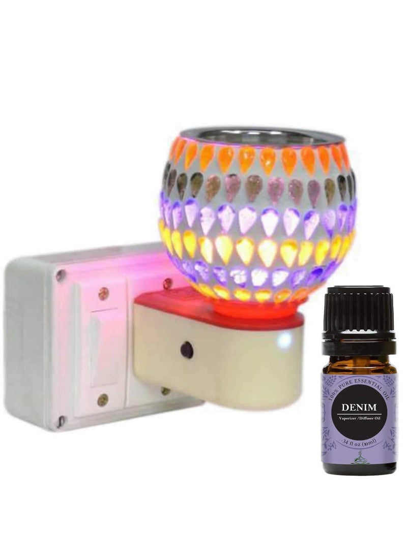 FStyler Electric Glossy 2IN1 Ceramic Aroma Oil DiffuserKapoor Danifor Home Office Temple with Denim Aroma Oil 10ml Borosilicate Glass Ceramic Incense Holder Set Multicolor
