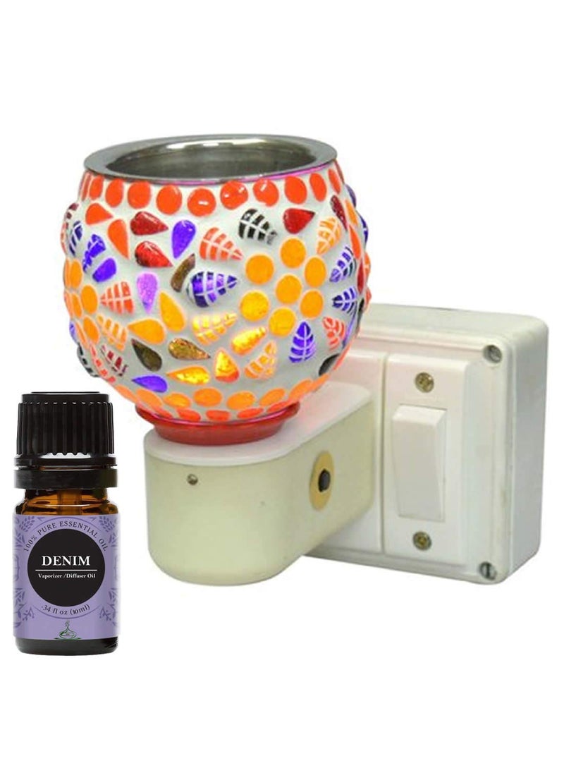FStyler Electric Glossy 2IN1 Ceramic Aroma Oil DiffuserKapoor Danifor Home Office Temple with Denim Aroma Oil 10ml Borosilicate Glass Ceramic Incense Holder Set Multicolor