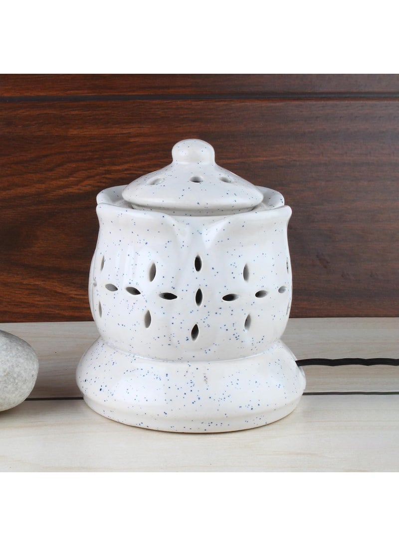 Coku Lotus Design Ceramic Electric Aroma Diffuser with Bulb Aromatherapy Night Lamp Electric Burners Essential Oil Warmer for Home Decor Only Lotus Diffuser Lotus Oil BurnerWhite