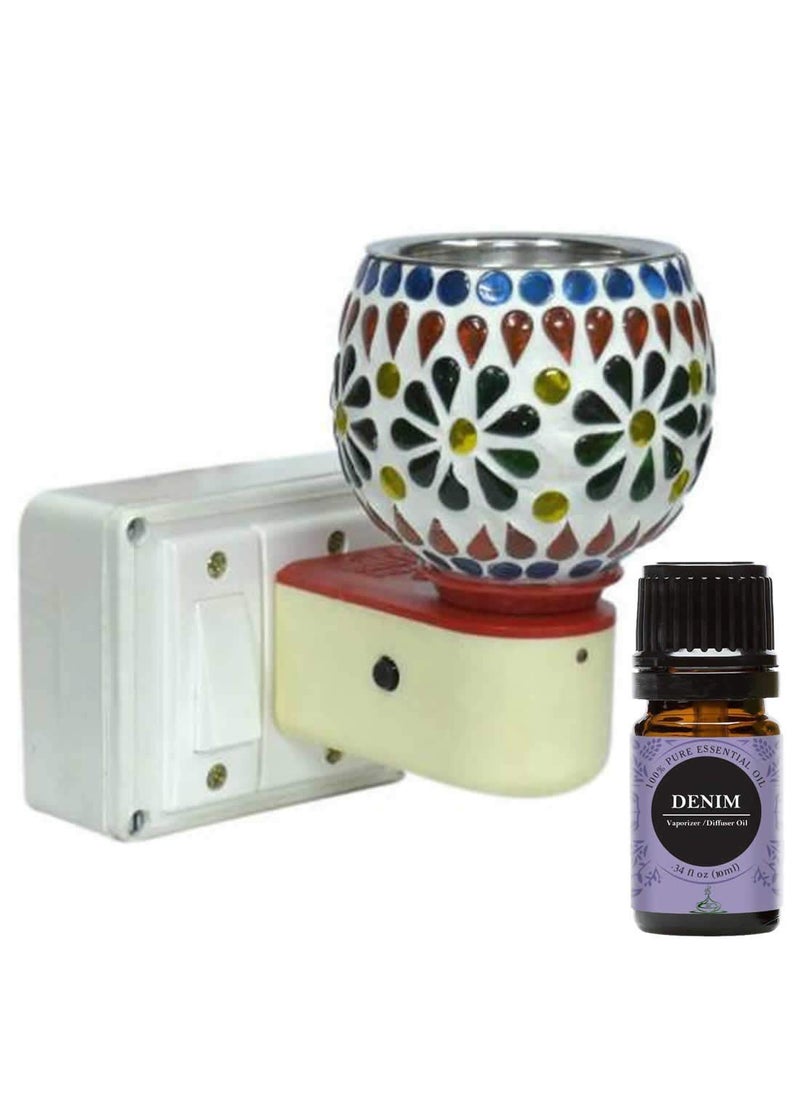 FStyler Electric Glossy 2IN1 Ceramic Aroma Oil DiffuserKapoor Danifor Home Office Temple with Denim Aroma Oil 10ml Borosilicate Glass Ceramic Incense Holder Set Multicolor