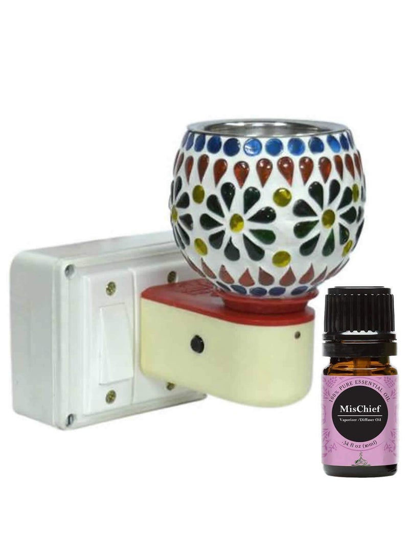 FStyler Electric Glossy 2IN1 Ceramic Aroma Oil DiffuserKapoor Danifor Home Office Temple with Mischief Aroma Oil 10ml Borosilicate Glass Ceramic Incense Holder Set Multicolor
