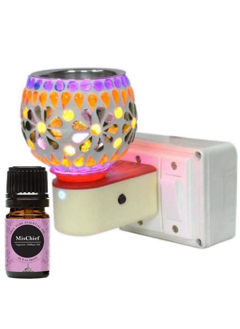 FStyler Electric Glossy 2IN1 Ceramic Aroma Oil DiffuserKapoor Danifor Home Office Temple with Mischief Aroma Oil 10ml Borosilicate Glass Ceramic Incense Holder Set Multicolor