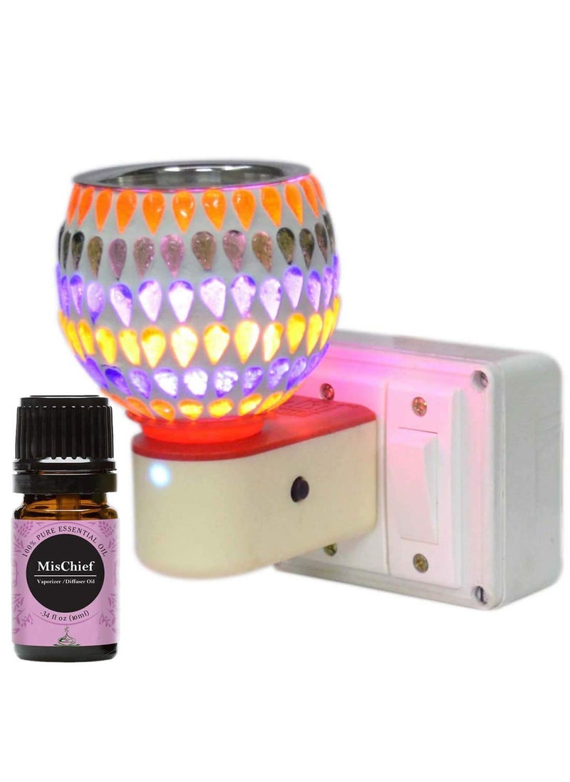 FStyler Electric Glossy 2IN1 Ceramic Aroma Oil DiffuserKapoor Danifor Home Office Temple with Mischief Aroma Oil 10ml Borosilicate Glass Ceramic Incense Holder Set Multicolor