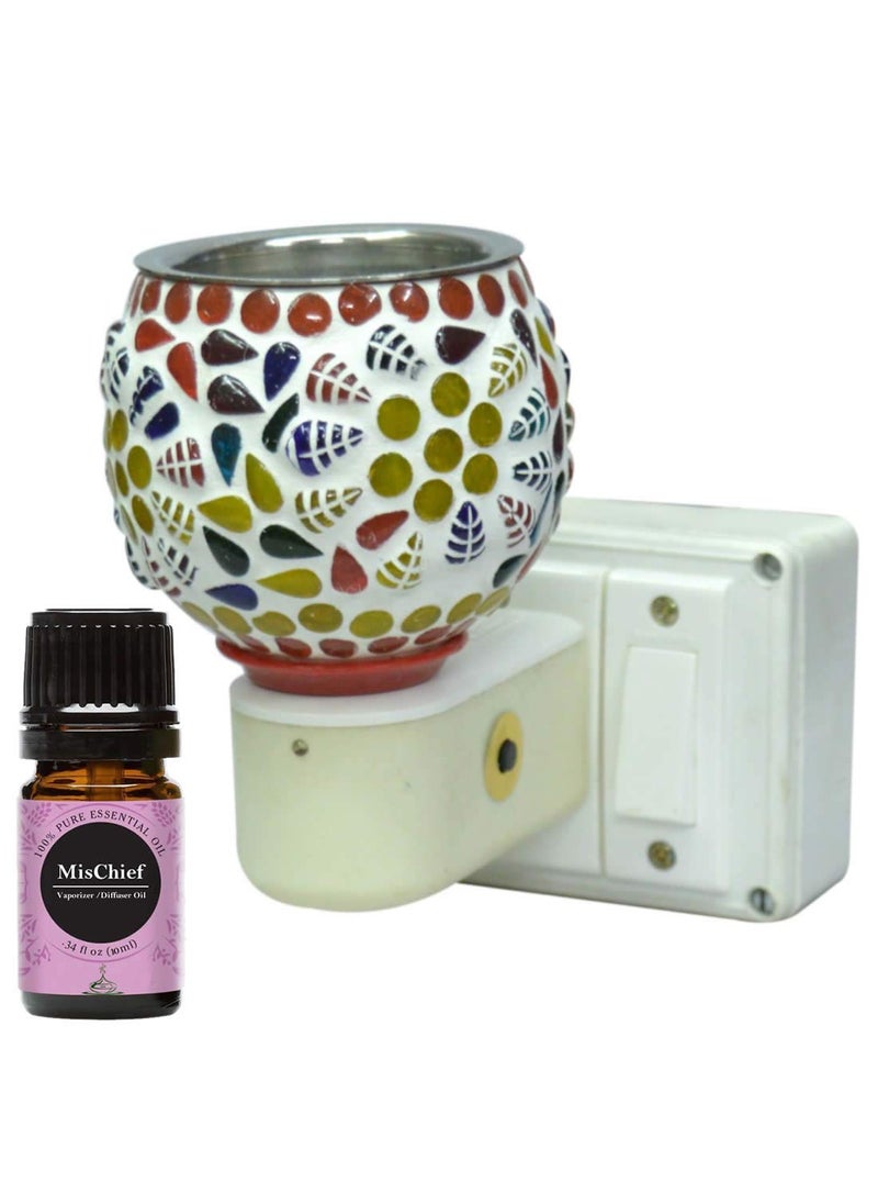FStyler Electric Glossy 2IN1 Ceramic Aroma Oil DiffuserKapoor Danifor Home Office Temple with Mischief Aroma Oil 10ml Borosilicate Glass Ceramic Incense Holder Set Multicolor