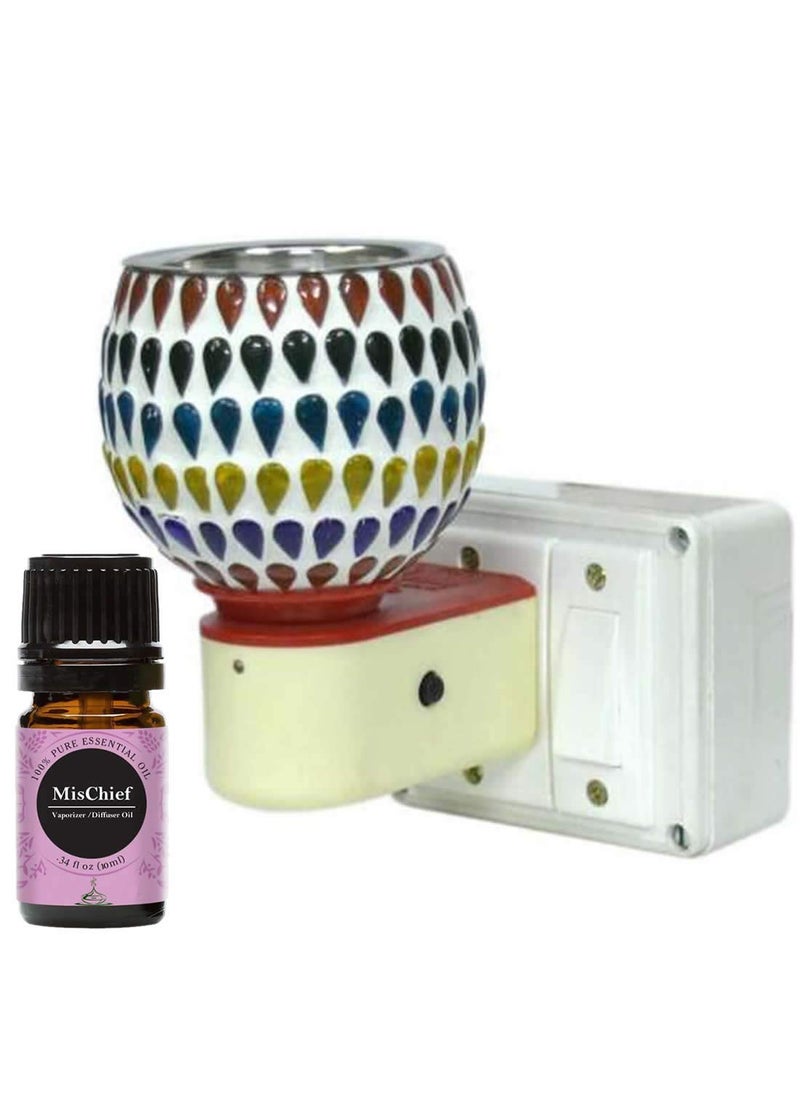FStyler Electric Glossy 2IN1 Ceramic Aroma Oil DiffuserKapoor Danifor Home Office Temple with Mischief Aroma Oil 10ml Borosilicate Glass Ceramic Incense Holder Set Multicolor
