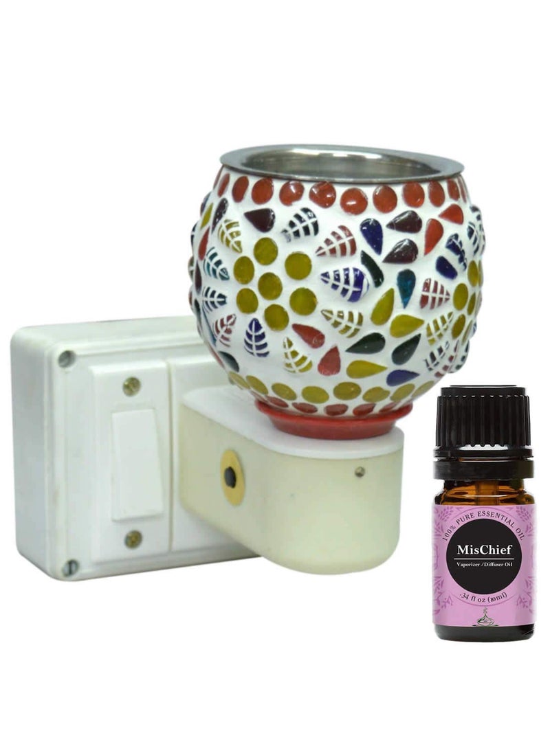 FStyler Electric Glossy 2IN1 Ceramic Aroma Oil DiffuserKapoor Danifor Home Office Temple with Mischief Aroma Oil 10ml Borosilicate Glass Ceramic Incense Holder Set Multicolor