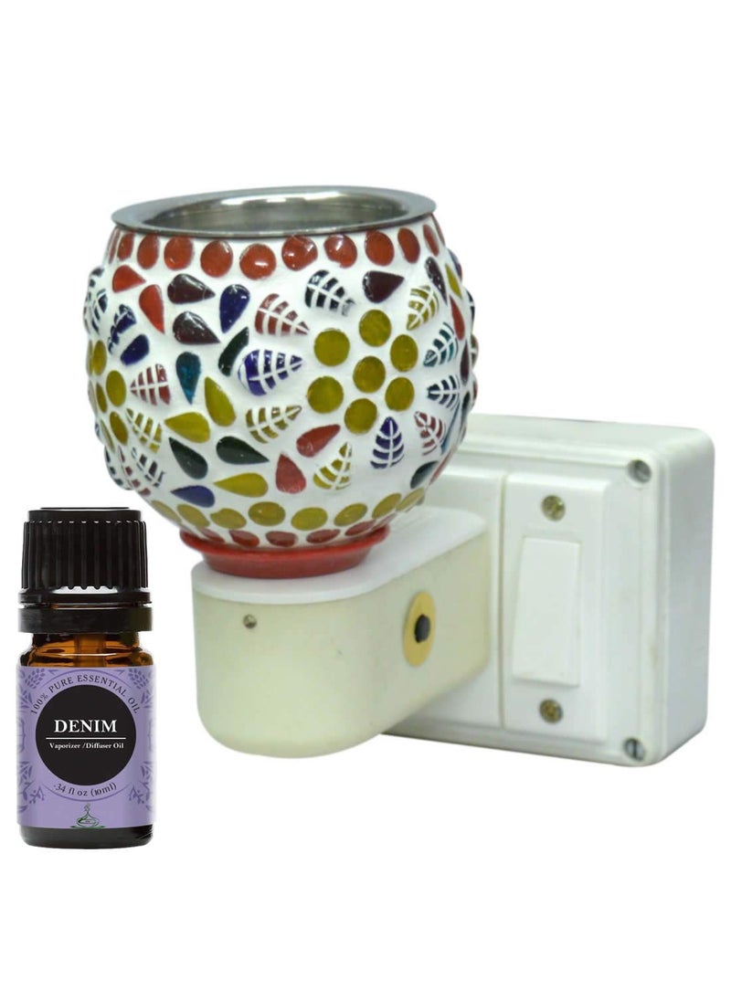 FStyler Electric Glossy 2IN1 Ceramic Aroma Oil DiffuserKapoor Danifor Home Office Temple with Denim Aroma Oil 10ml Borosilicate Glass Ceramic Incense Holder Set Multicolor