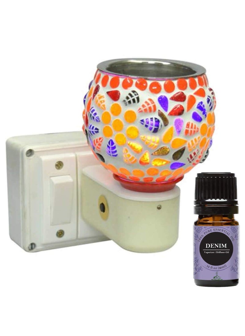 FStyler Electric Glossy 2IN1 Ceramic Aroma Oil DiffuserKapoor Danifor Home Office Temple with Denim Aroma Oil 10ml Borosilicate Glass Ceramic Incense Holder Set Multicolor