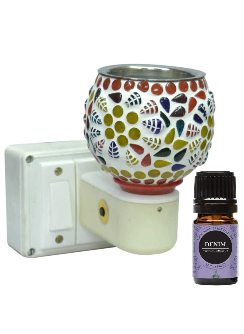 FStyler Electric Glossy 2IN1 Ceramic Aroma Oil DiffuserKapoor Danifor Home Office Temple with Denim Aroma Oil 10ml Borosilicate Glass Ceramic Incense Holder Set Multicolor