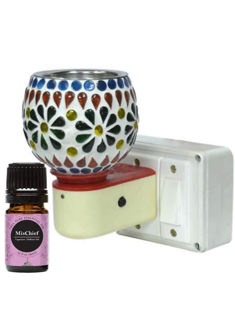 FStyler Electric Glossy 2IN1 Ceramic Aroma Oil DiffuserKapoor Danifor Home Office Temple with Mischief Aroma Oil 10ml Borosilicate Glass Ceramic Incense Holder Set Multicolor