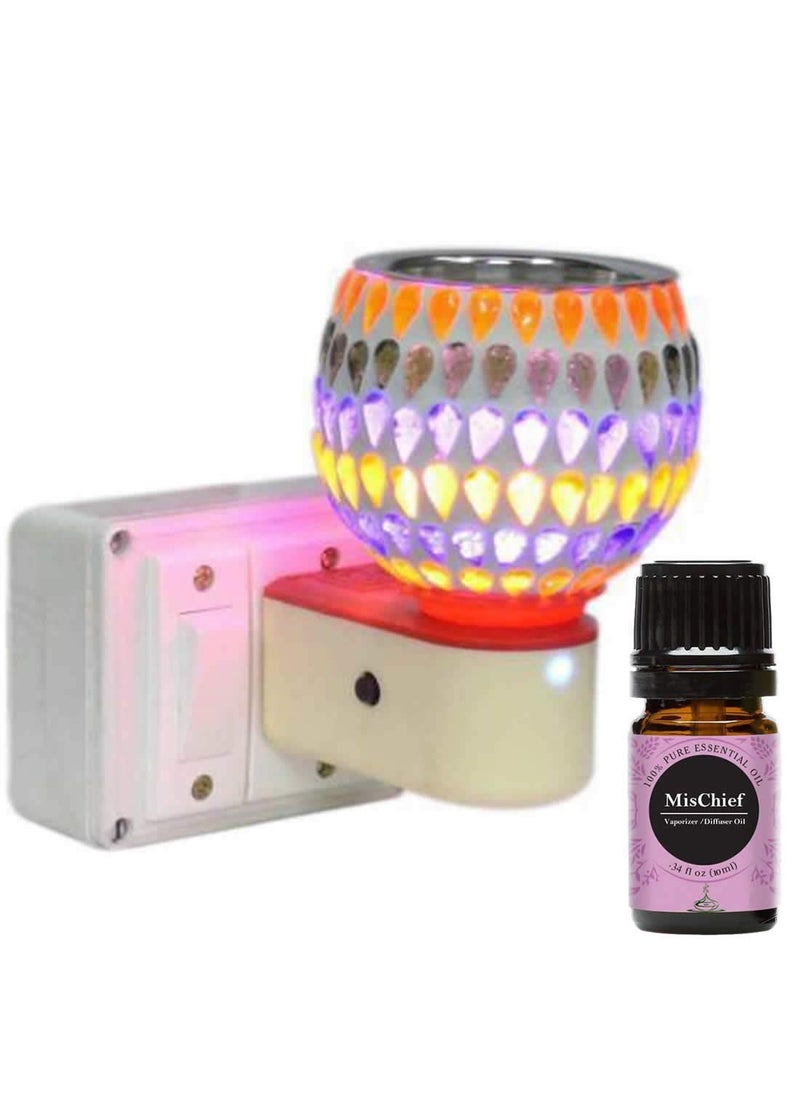 FStyler Electric Glossy 2IN1 Ceramic Aroma Oil DiffuserKapoor Danifor Home Office Temple with Mischief Aroma Oil 10ml Borosilicate Glass Ceramic Incense Holder Set Multicolor