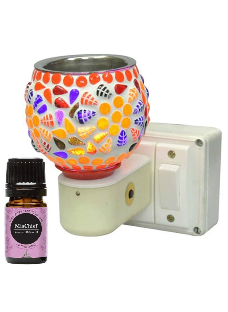 FStyler Electric Glossy 2IN1 Ceramic Aroma Oil DiffuserKapoor Danifor Home Office Temple with Mischief Aroma Oil 10ml Borosilicate Glass Ceramic Incense Holder Set Multicolor