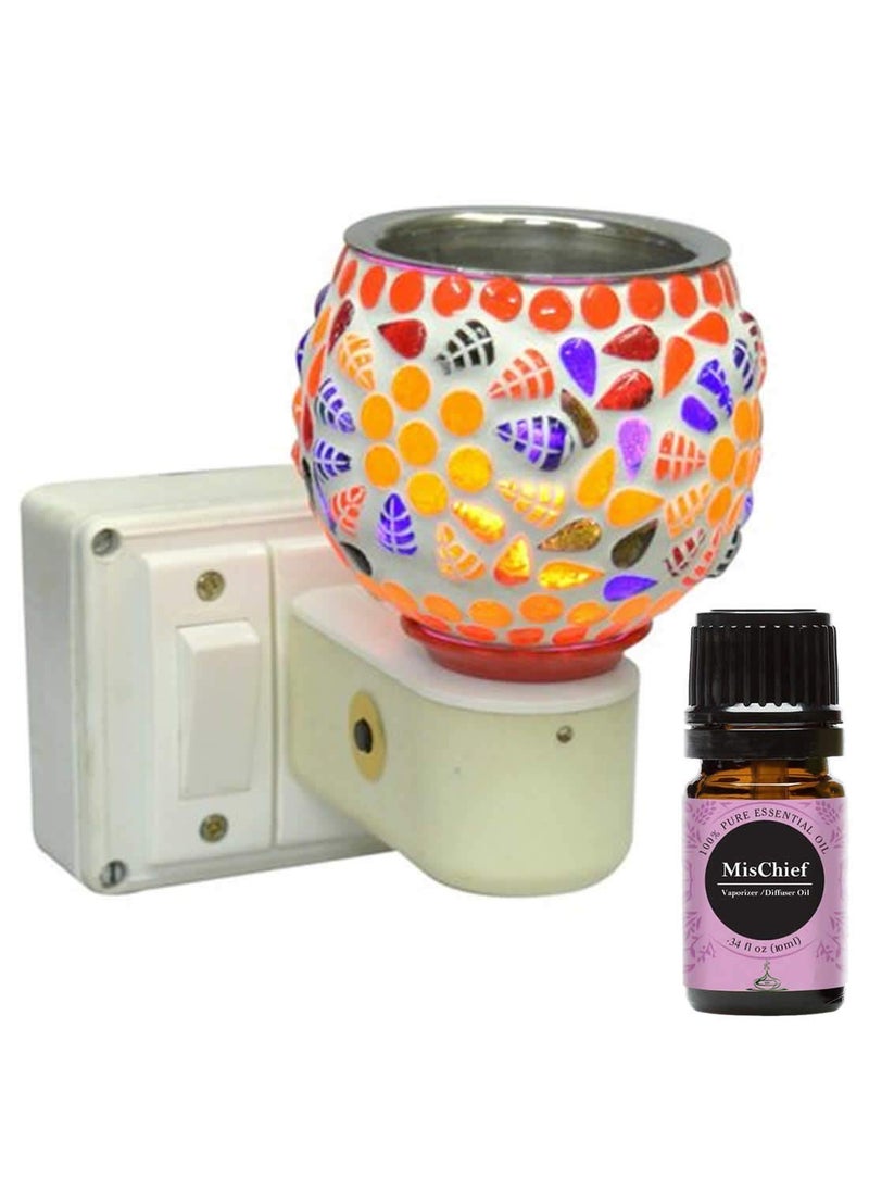 FStyler Electric Glossy 2IN1 Ceramic Aroma Oil DiffuserKapoor Danifor Home Office Temple with Mischief Aroma Oil 10ml Borosilicate Glass Ceramic Incense Holder Set Multicolor