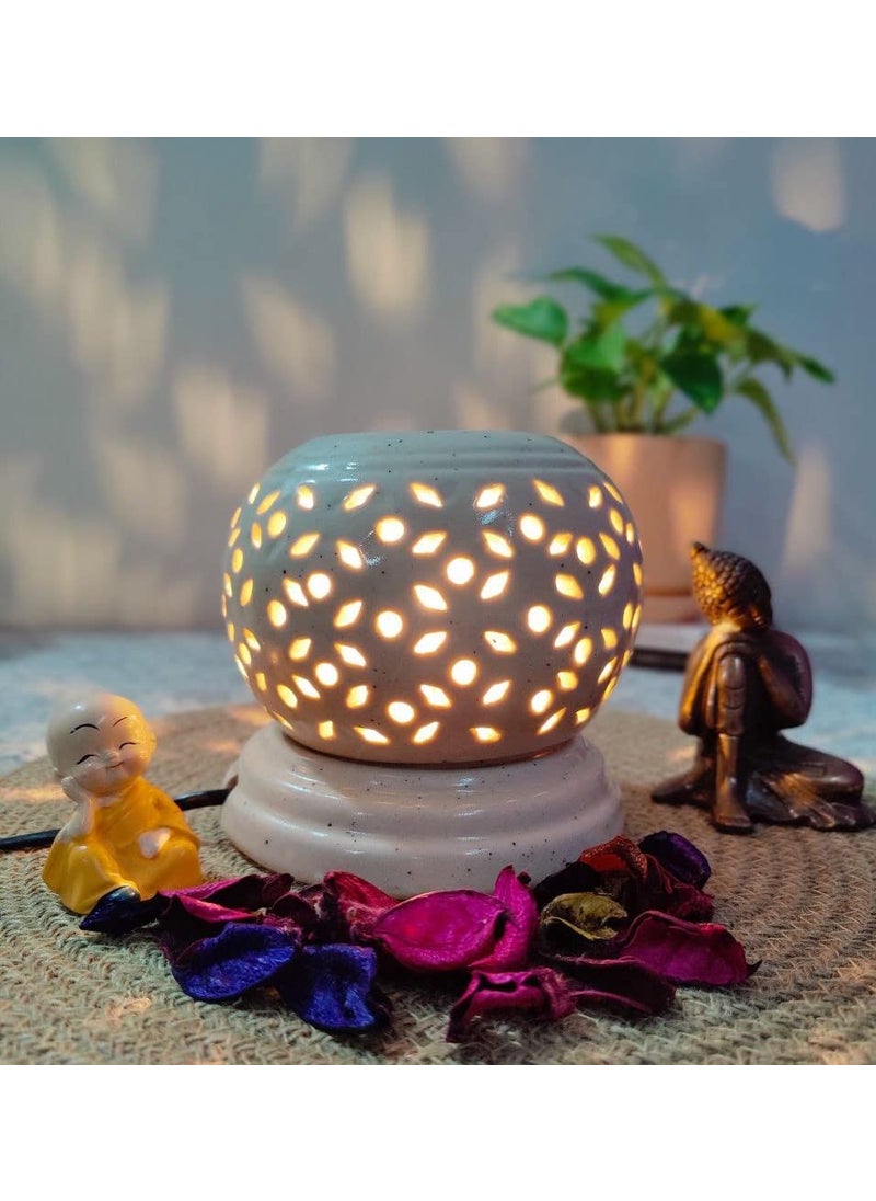Homefrills Ceramic Ball Shape Electric Aroma Diffuser Oil Burner with 10 ML Lemongrass Aroma Oil for HomeOffice Spa Air Freshener for AromatherapyOil Burners Colour White Size13 13 13 cm