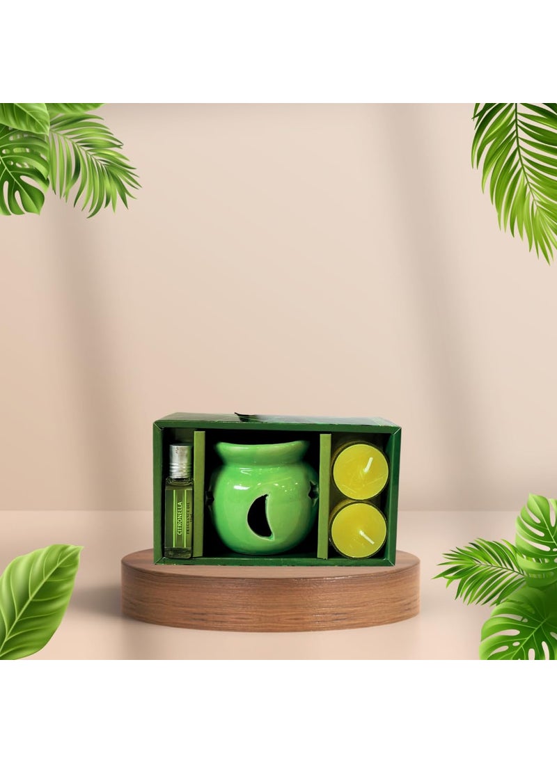 Sim Ross Citronella AntiMosquito Oil Burner Natural Herbal Citronella Burner Fragrance Oil 10ml Tea Light Candles Pack of 1