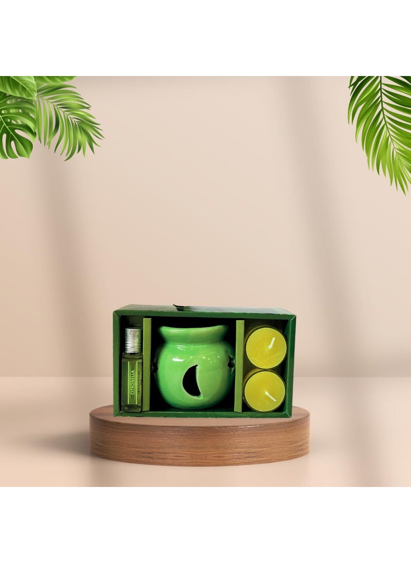 Sim Ross Citronella AntiMosquito Oil Burner Natural Herbal Citronella Burner Fragrance Oil 10ml Tea Light Candles Pack of 1
