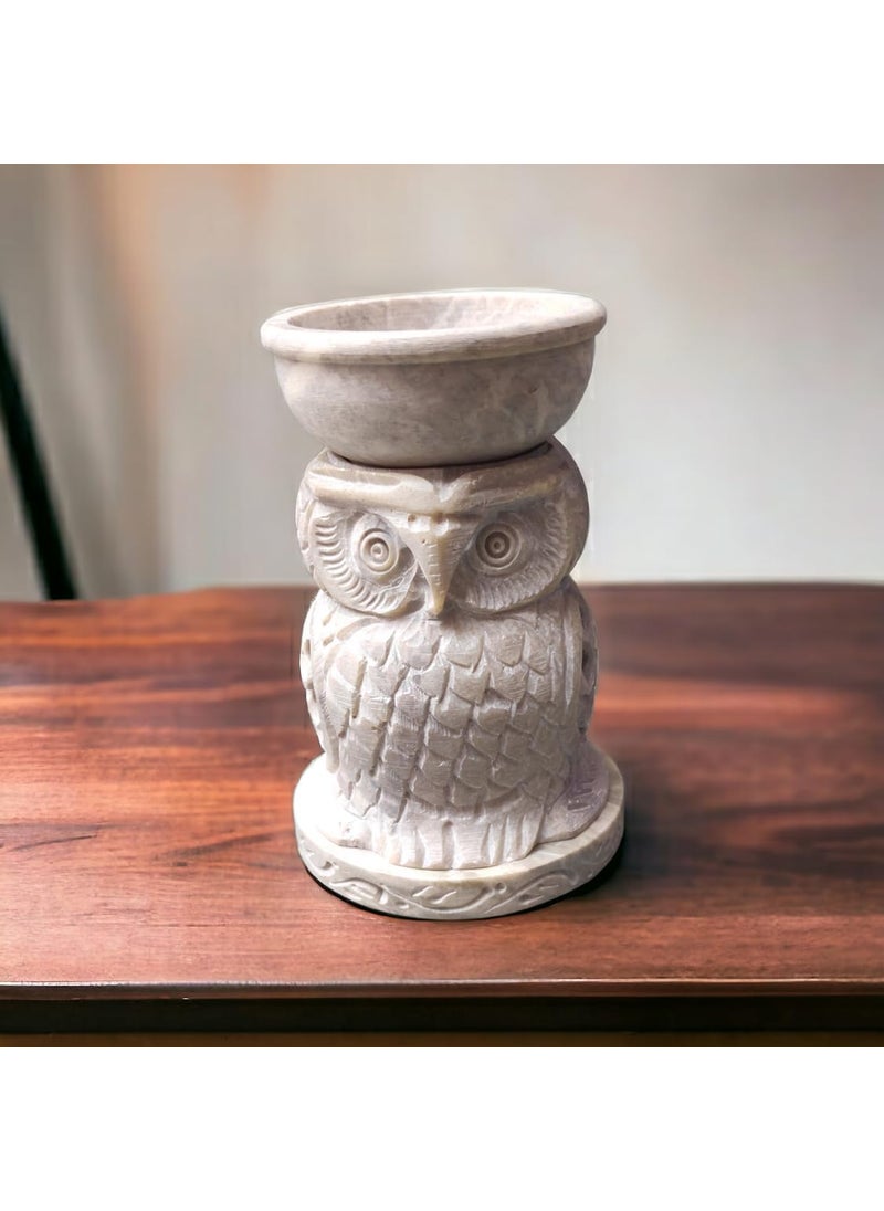 Pcs Marble Soapstone Owl Handcrafted Aroma Oil Diffuser Burner Stands with Tea Light Fragrance Oil Burner 4 x 275 x 45 inch Beige