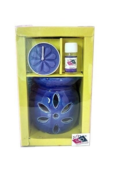 The Decor Affair 1 Pcs Divine Fragrance Lavender Blossom Light Aroma Diffuser Gift Set Blue Ceramic Tea Light Holder and MultiFunctional Aromatherapy Oil Burner