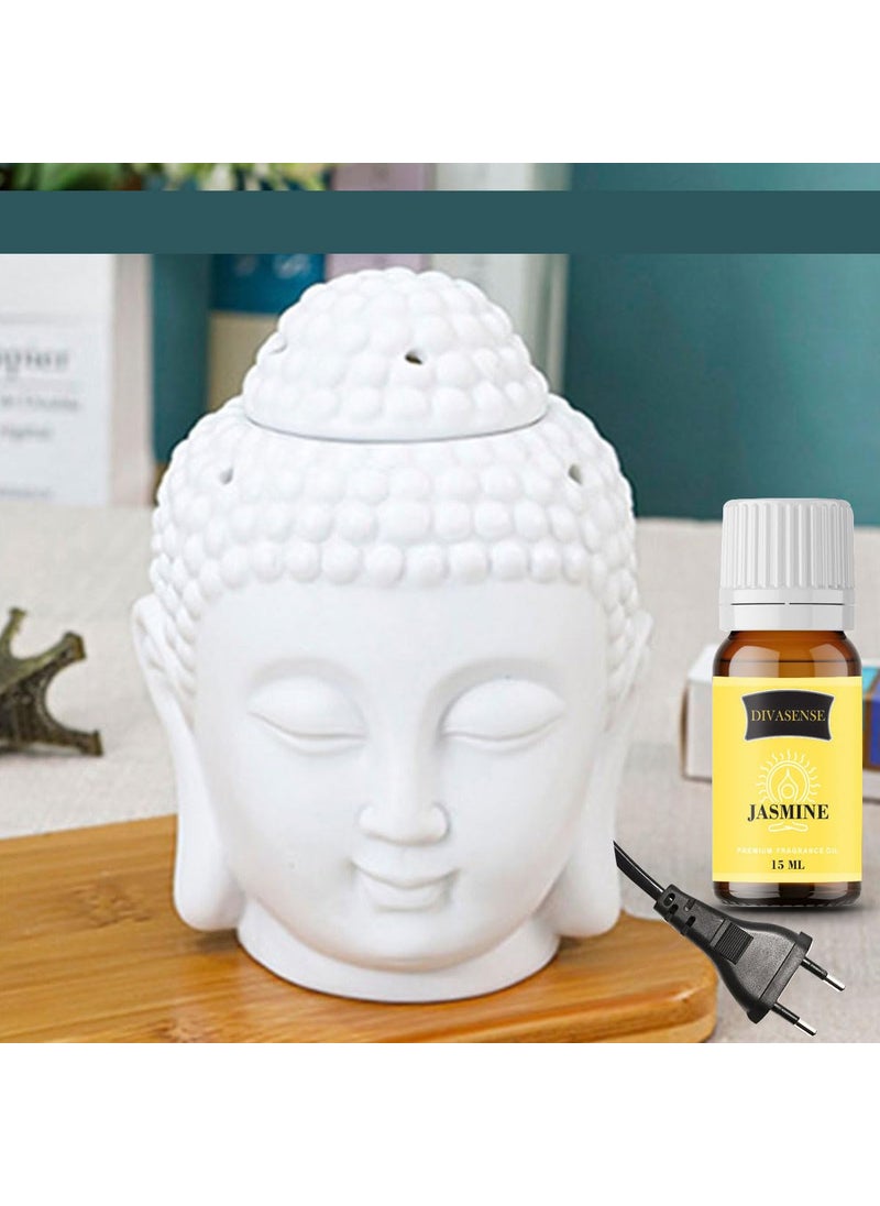 Ceramic Electric Buddha Aroma Diffuser Night Lamp Light with Jasmine Aroma Oil 15ml Each
