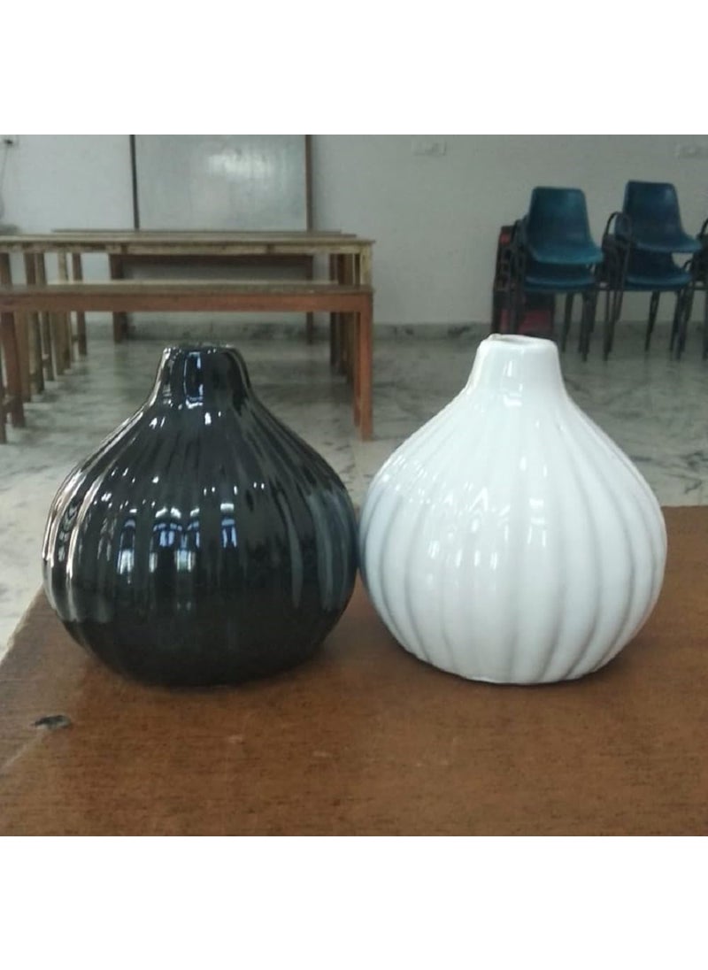 Mkd2 Rise Ceramic Reed Diffuser PotFlower Pot Set of 2 Black White Garlic Type for Home Fragrance
