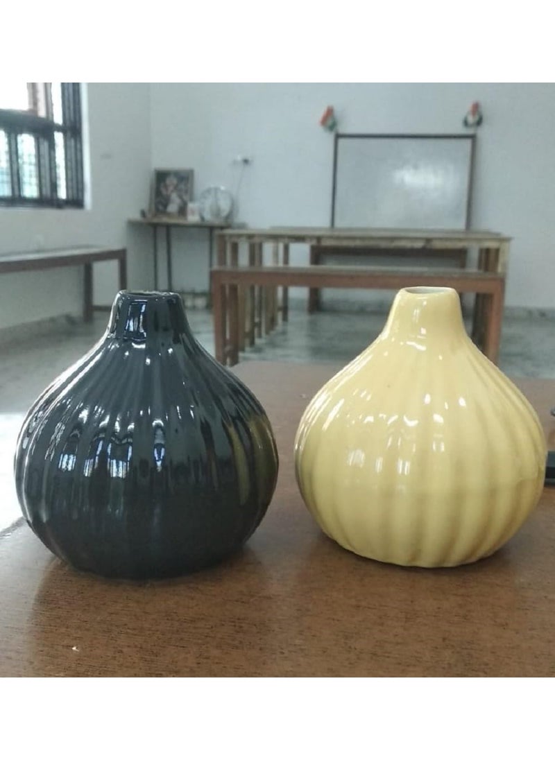 Mkd2 Rise Ceramic Reed Diffuser PotFlower Pot Set of 2 Black Light Yellow Garlic Type for Home Fragrance