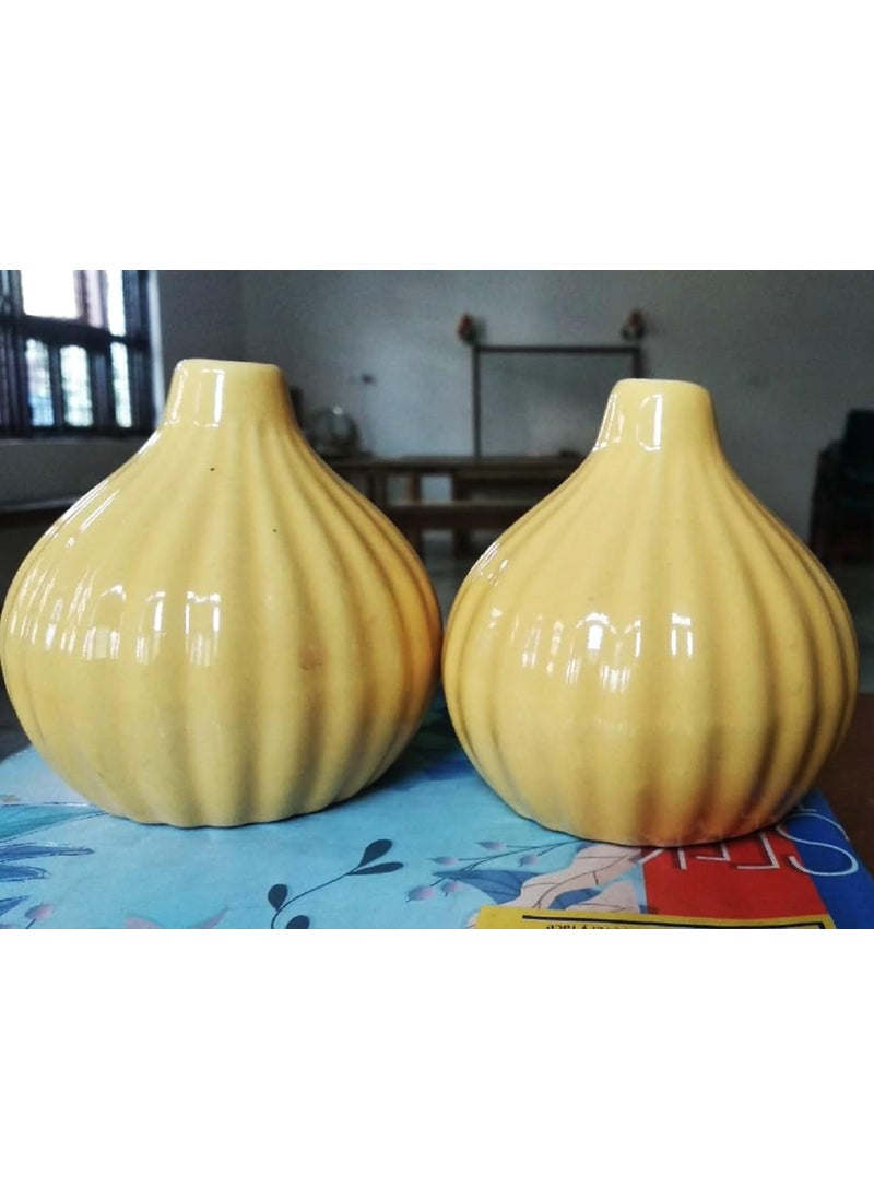Mkd2 Rise Ceramic Reed Diffuser PotFlower Pot Set of 2 Light Yellow Garlic Type for Home Fragrance