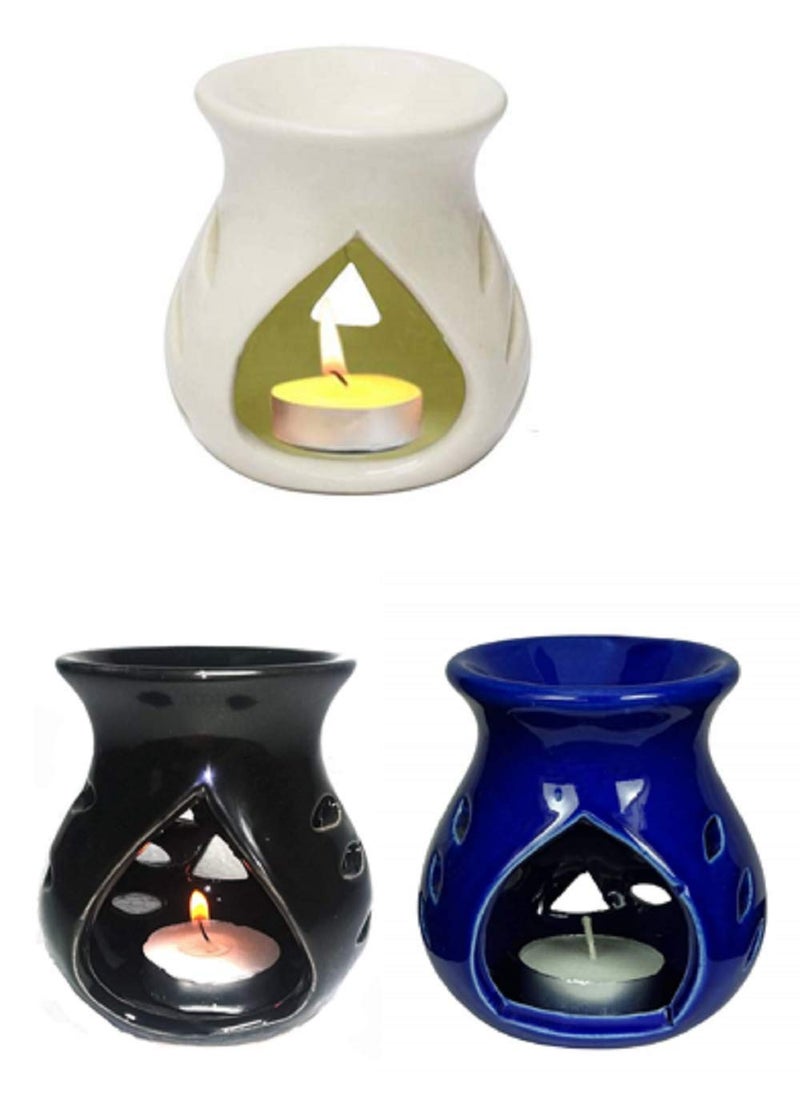 Mkd2 Rise Ceramic Aroma Burner Oil Diffuser with Tealight White Blue Black Set of 3