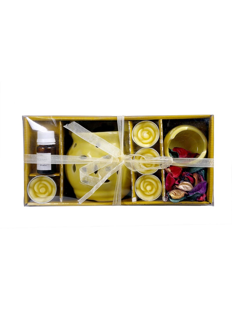 Amos Reed Diffuser Fragrance Rose FineLiving Fragrance Mood Enhancer Made in India 1 Oil Burner Pot 5 Candles with 10 ml Diffuser Oil Pottpouri Lemongrass