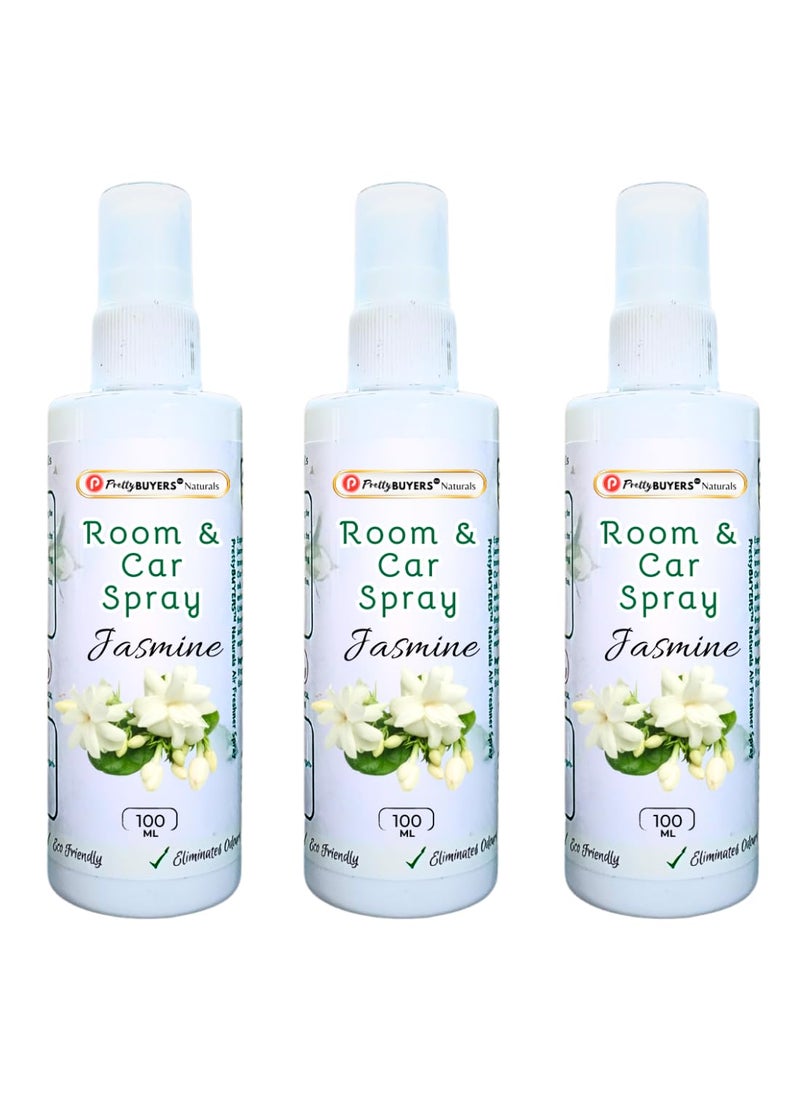 PrettyBUYERS Naturals Jasmine Room Spray Air Freshener Odor Eliminator Spray Room Fresheners For Home Car Furniture 100MLx3