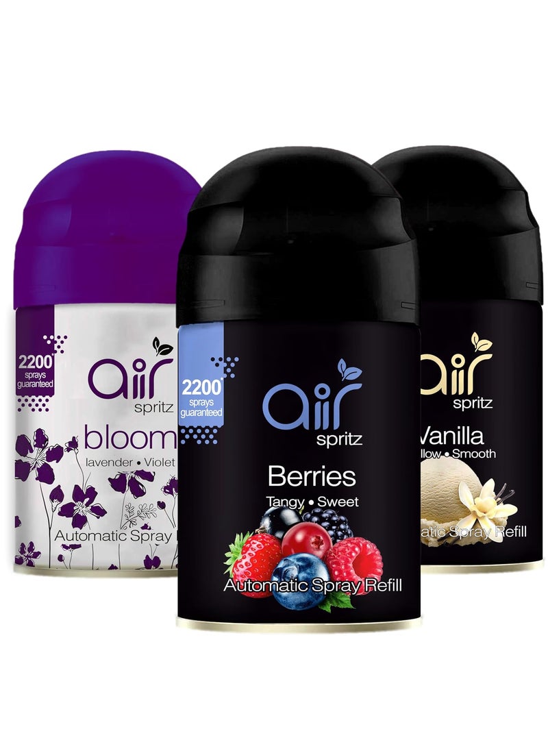Air Spritz matic automatic spray refill RIPE BERRIES VANILLA and LAVENDER Pack of 3 refill combo room freshener automatic spray 225ml
