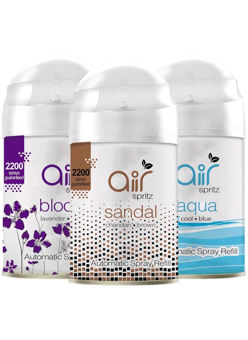 Air Spritz 225ml matic automatic spray refill Aqua Sandal Lavender Pack of 3 Automatic Room Freshener Bathroom Freshener and Room Spray