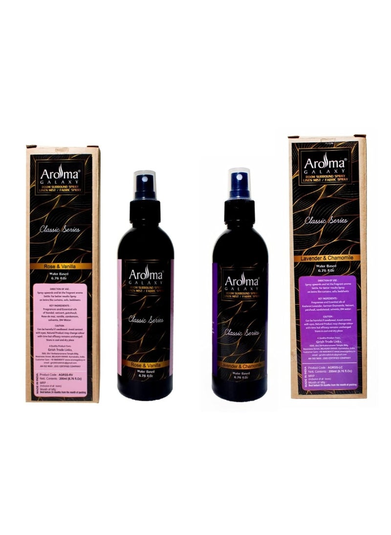 Aroma Galaxy Plastic Room Air Freshener Room Spray for Home and Office Rose Vanilla Lavender Chamomile Fragrance Pack of 2 200 Ml Each