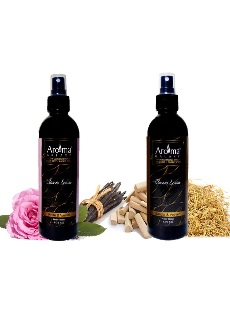 Aroma Galaxy Aromatherapy Room Spray Room Freshener Spray Room Sanitizer Spray for Home and Office Rose Vanilla Sandalwood Vetiver Fragrance Pack of 2 200 ml each