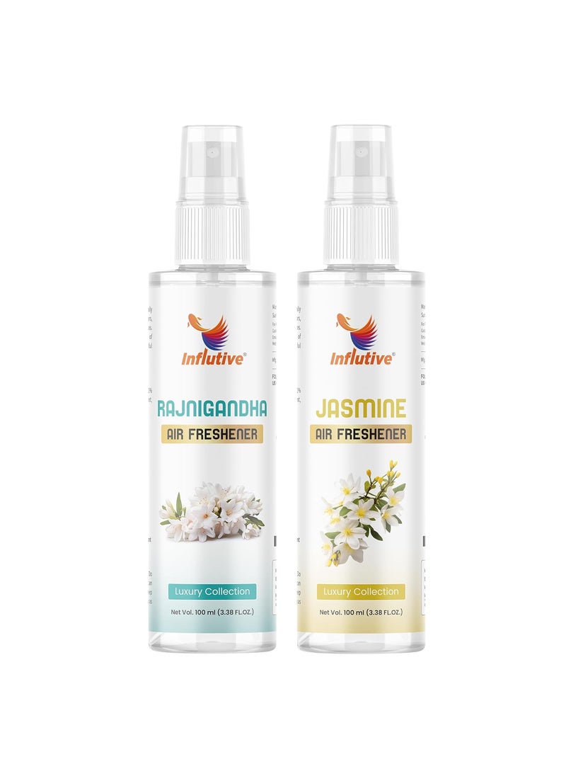 Influtive Natural Rajnigandha Jasmine Scented Room and Linen Spray Home Office Air Freshener 100 ml Spray Pack of 2