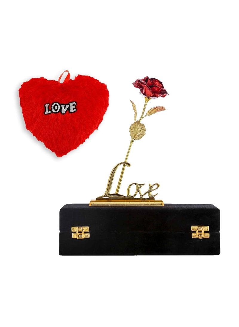 INTERNATIONAL GIFT Red Rose and Love Stand with Black Velvet Box and Heart Shape Red PillowCushions 25 cm