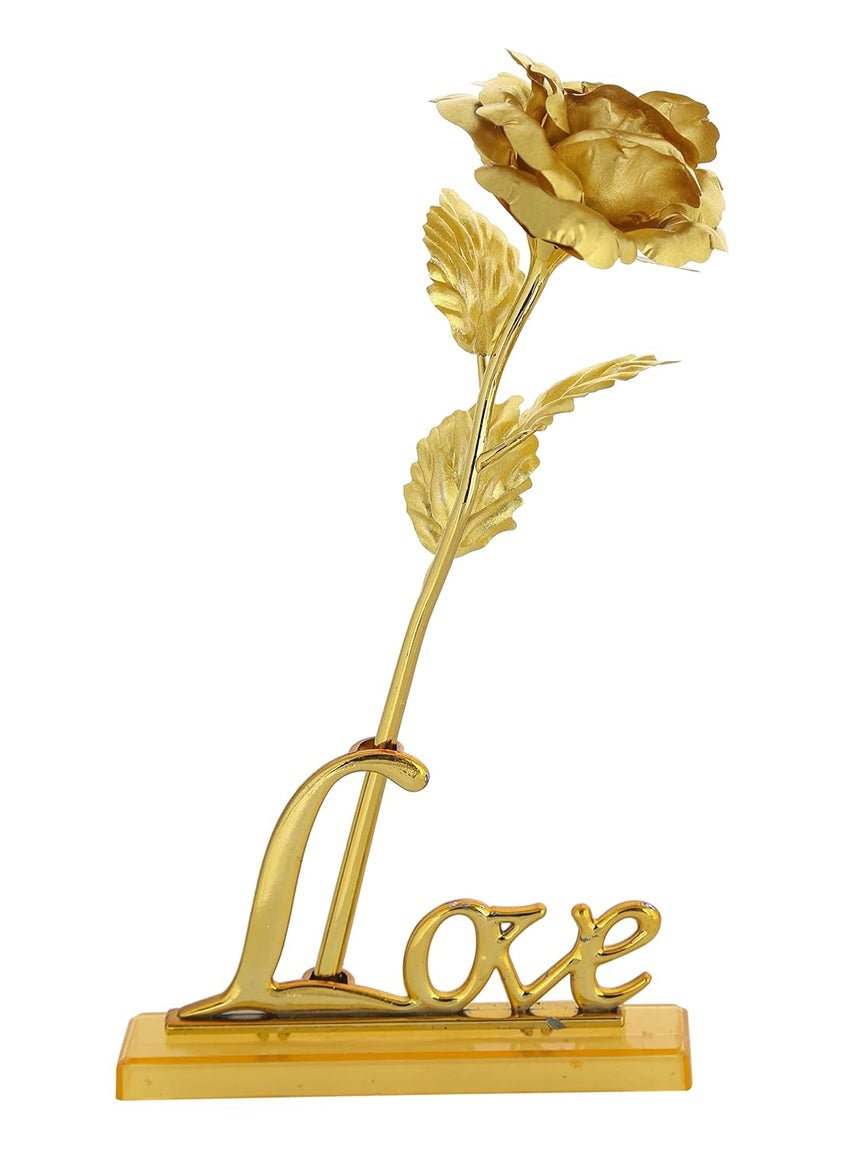 INTERNATIONAL GIFT Golden Rose and Love Stand with Golden Velvet Box and Heart Shape Red PillowCushions 25 cm