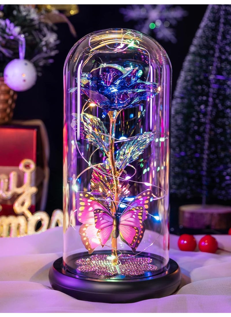 JULEX Rose Flower with Diamond Base Gifts for Women Christmas Women Birthday Gifts for WomenArtificial Galaxy Glass Rose Flower Light Up for Mom Wife Sister Girlfriend